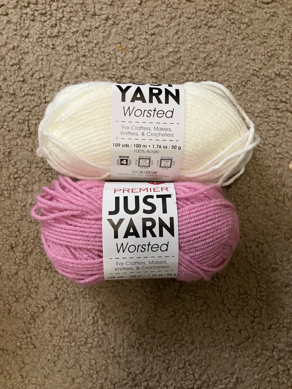 Premier Yarns pink and white worsted weight yarn